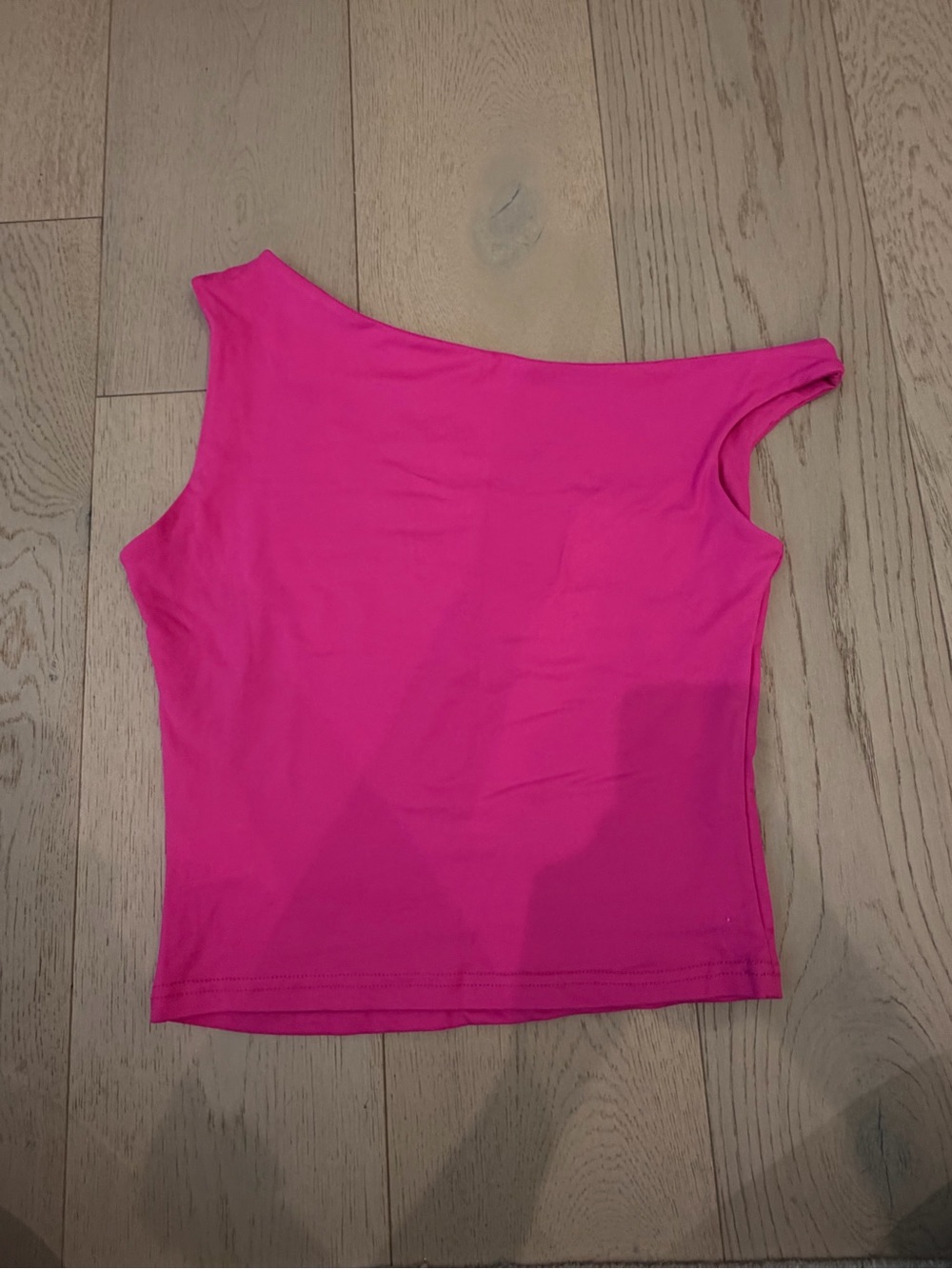 Asymmetric One-Shoulder Crop Top in Bright Pink